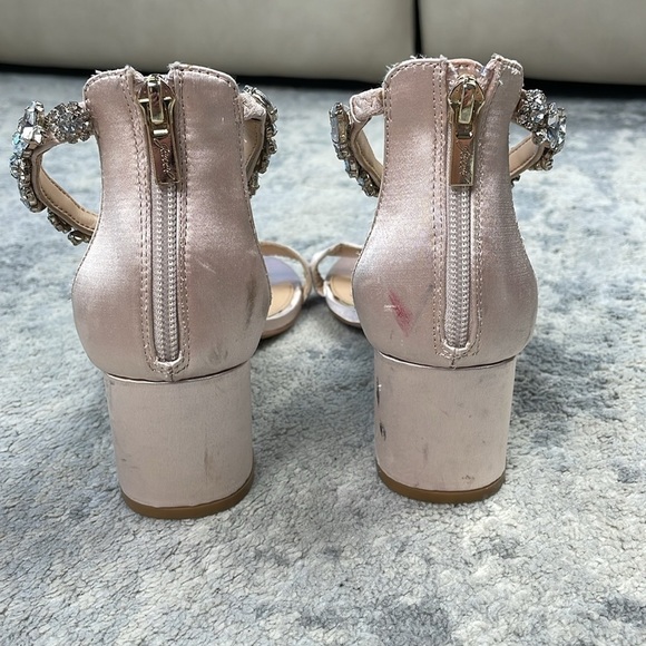 Jewel Badgley Mischka Catalina Block Heel Sandal Jewel Ankle Strap Satin Sz 8 - Picture 6 of 13